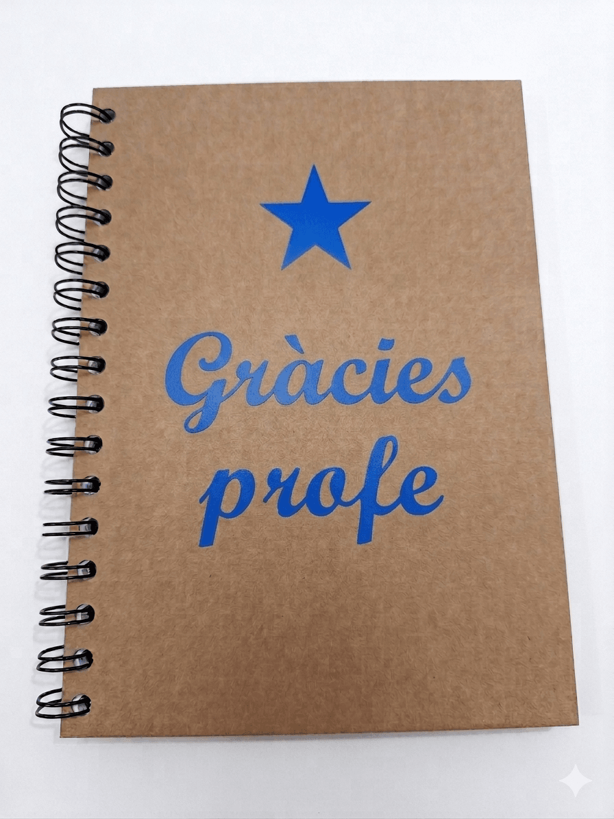 Llibreta espiral "Gràcies profe" lletres blaves